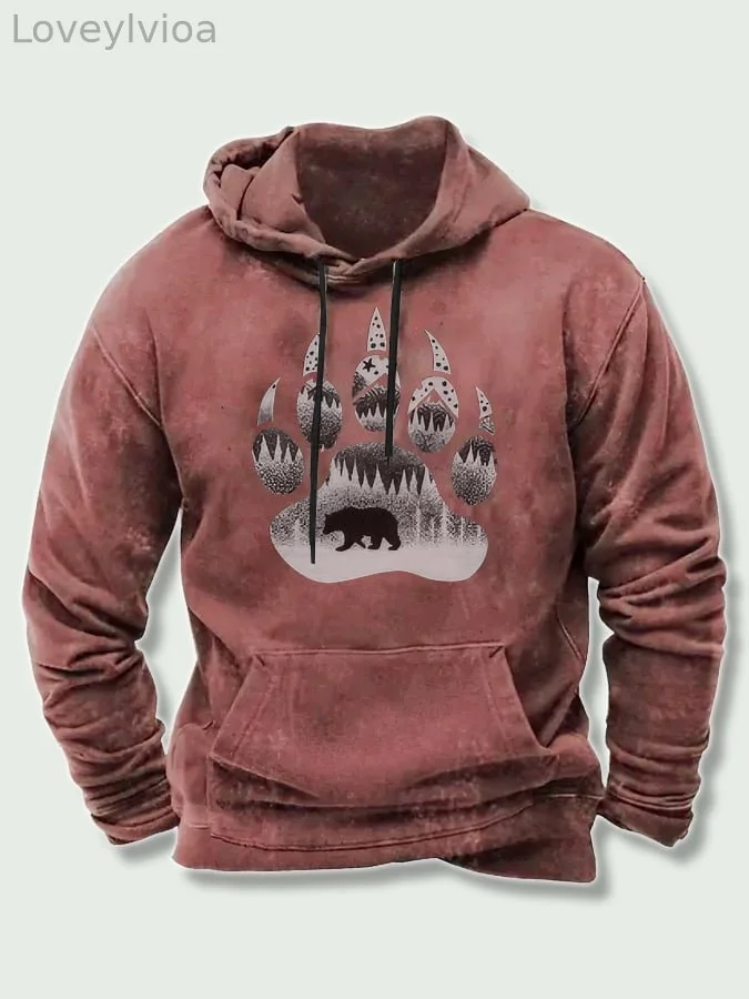 Casual Vintage Elk Print Hoodie