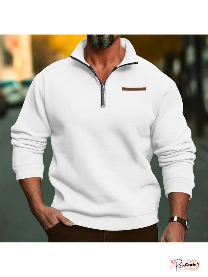 Men's Padded Half Zipper Stand-up Collar Lapel Pullover Head Solid Color Color Blocking Slim Casual Sweater Men's Clothing