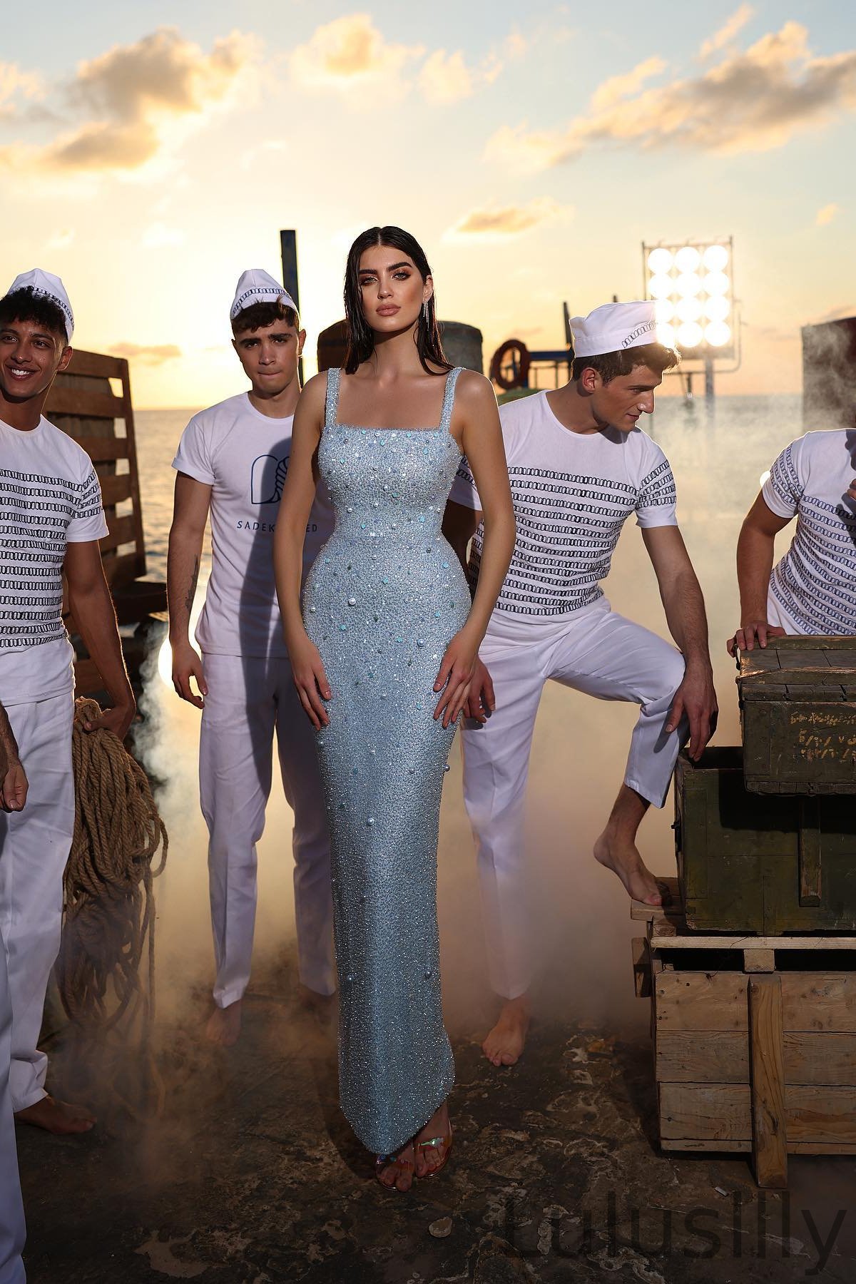 Gorgeous Sky Blue Square Mermaid Prom Dress With Pearls Sequins On Sale - lulusllly