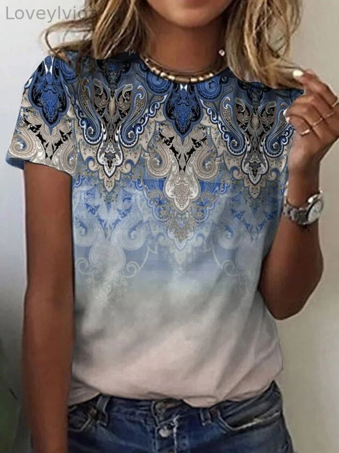 Women's Retro Print Casual Short Sleeve T-Shirt