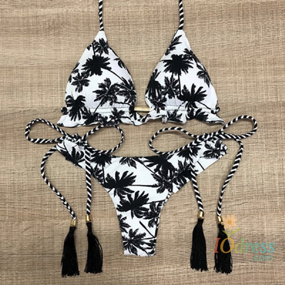 IO Dress RUOTONSEPT Sexy Black And White Coconut Tree Printed Bikini Sets Women Swimsuit Triangle Halter Swimwear Bathing Suit Brazilian