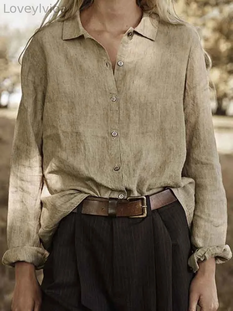 Women's Vintage Solid Color Linen Blend Casual Shirt