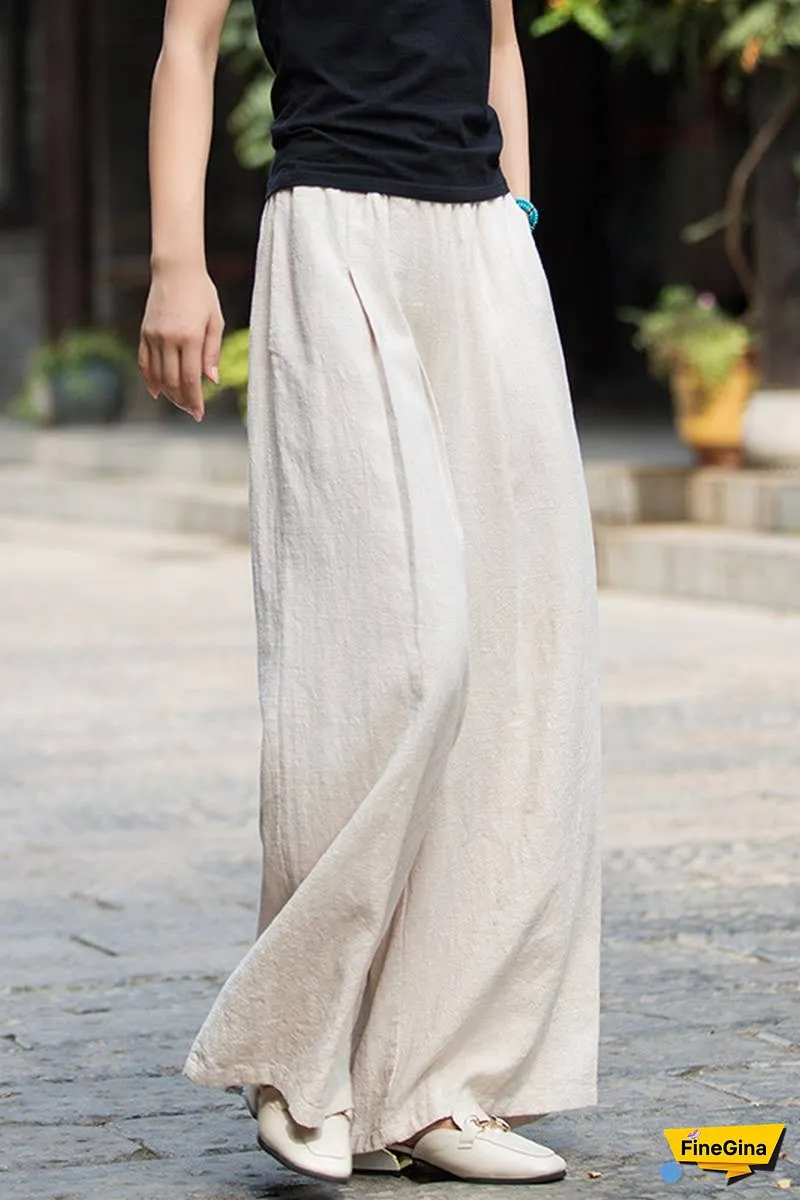 Linen And Cotton Sand-Washed Wide-Leg Pants