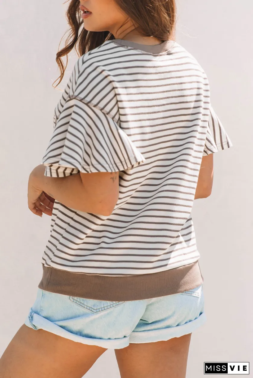Sequin Rodeo Patch Pattern Striped Ruffled Sleeve Summer Top