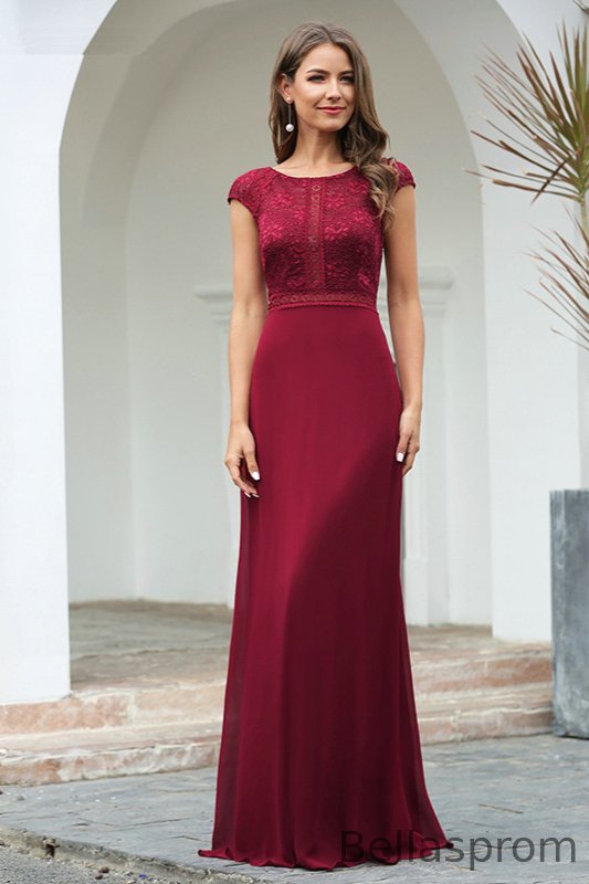 Bellasprom Burgundy Lace Prom Dress Long Evening Gowns On Sale Cap Sleeve Bellasprom