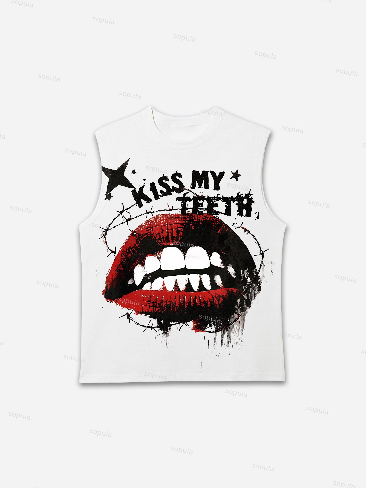 Kiss My Teeth Barbed Print Graphic Tank Top