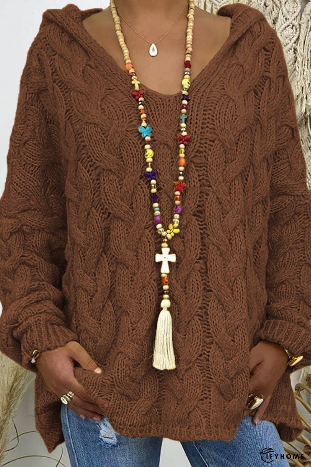 Cable-Knit Hooded Sweater | IFYHOME