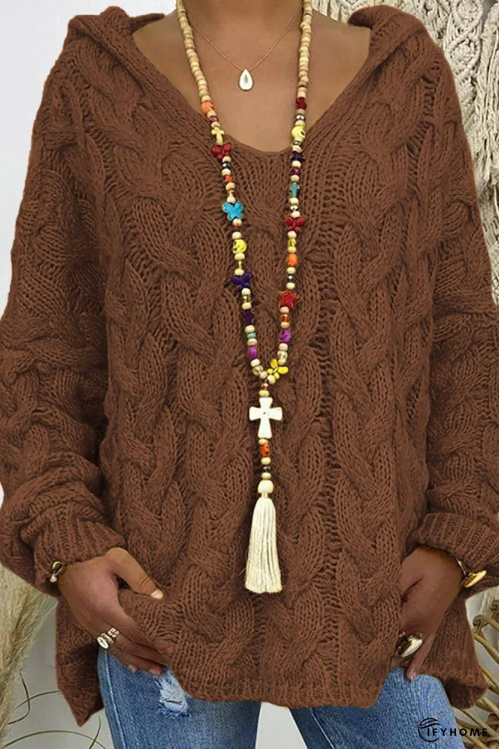 Cable-Knit Hooded Sweater | IFYHOME