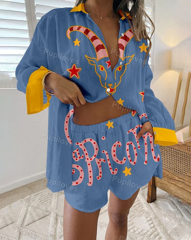 Pupiloves Pupiloves Fashion Capricorn Print Long Two Piece Set