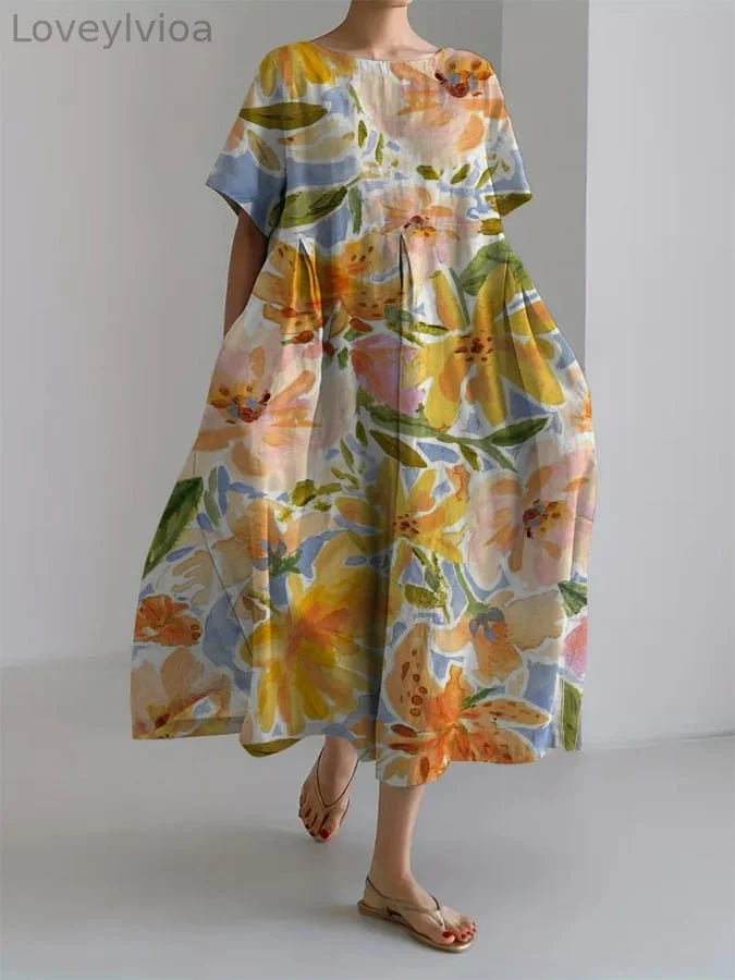 Women's Casual Floral Design Printed Casual Loose Dress