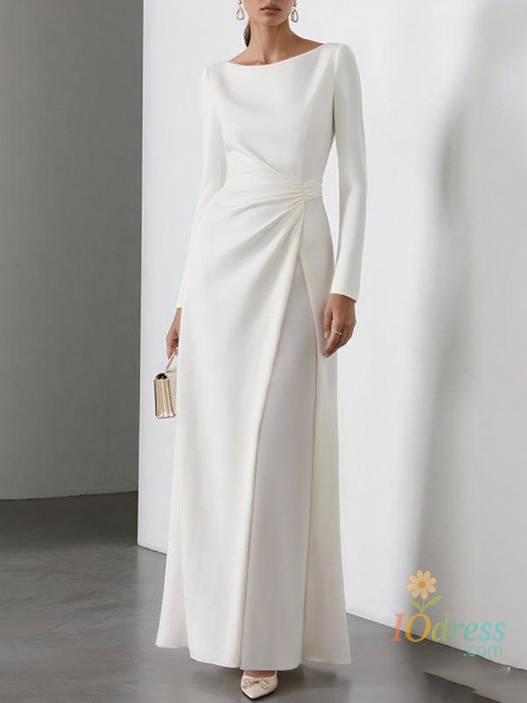 IO Dress Yeezzi 2025 New Autumn Women's White Evening Dress High Waisted Long Sleeves Pleated Formal Wedding Party Guest Maxi Dresses