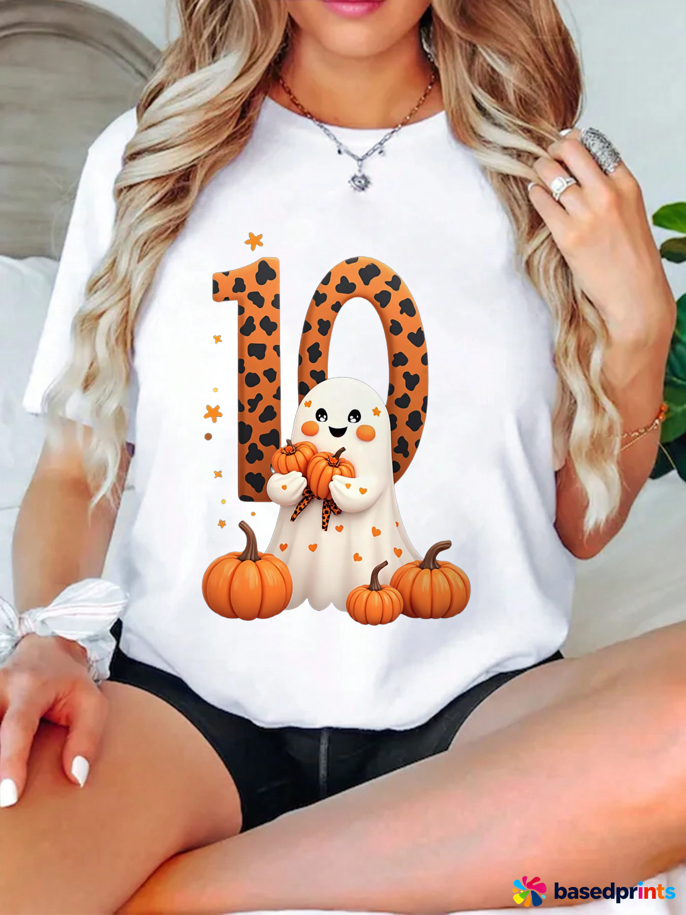 Halloween Ghost Pumpkin Shirt Women's Casual Short-Sleeved T-Shirt