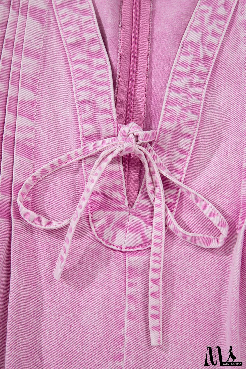 Mineral Wash Pleated Bust V Neck Denim Romper