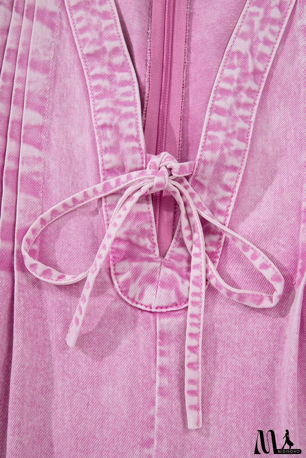 Mineral Wash Pleated Bust V Neck Denim Romper