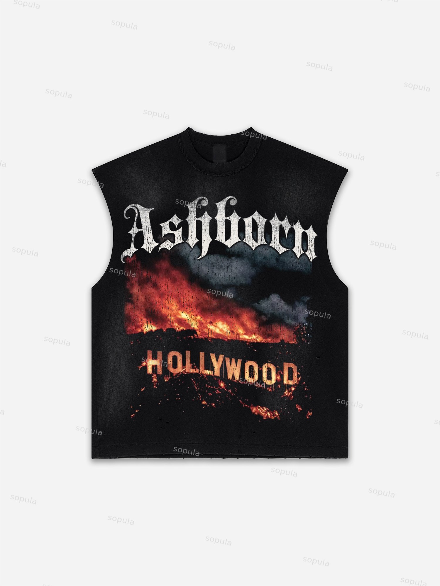 Hollywood Hills Fire Vintage Graphic Men's Washed Tank Top Sleeveless Shirts
