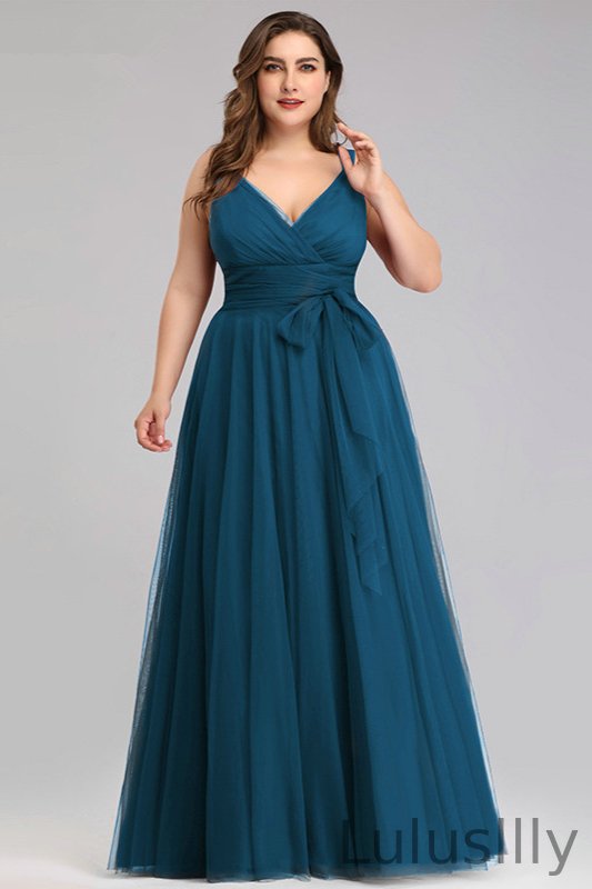 Elegant V-Neck Sleeveless Plus Size Prom Dress Long Evening Gowns Online - lulusllly