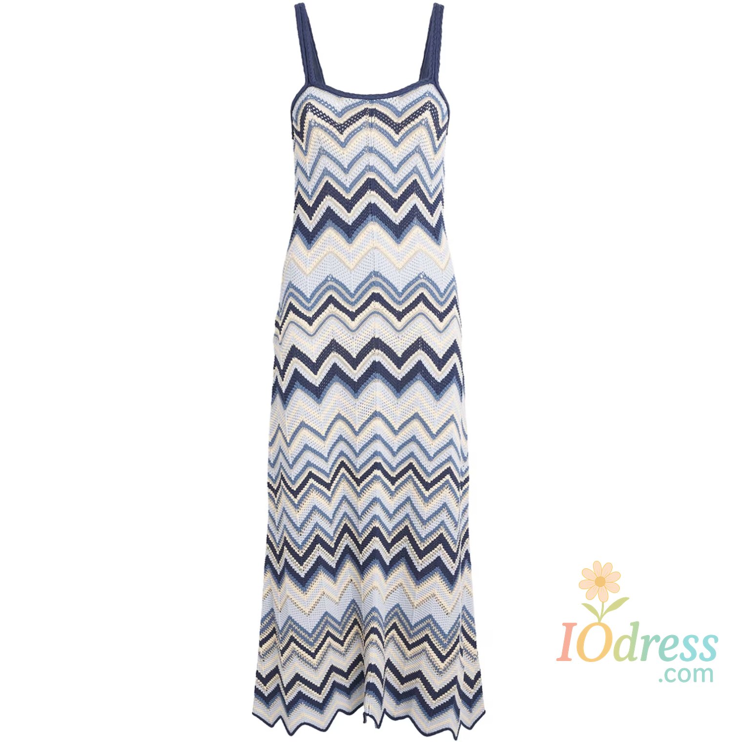 IO Dress Luxury Brand Design Women's Zigzag Knit Halter Neck Sleeveless Maxi Dress Elegant Backless Breathable Boho Lady Dresses Clothes