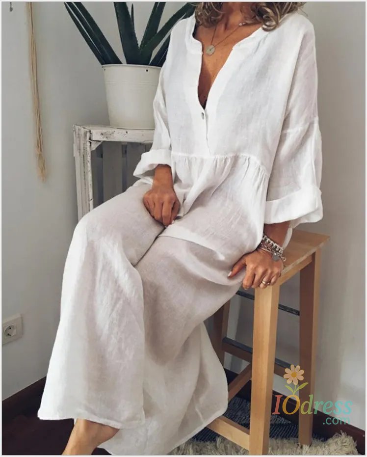 IO Dress 2026 Women's New Fashion Trend Casual Comfortable Temperament Elegant Loose Solid Color Long-sleeved V-neck Dress for Women IO Dress