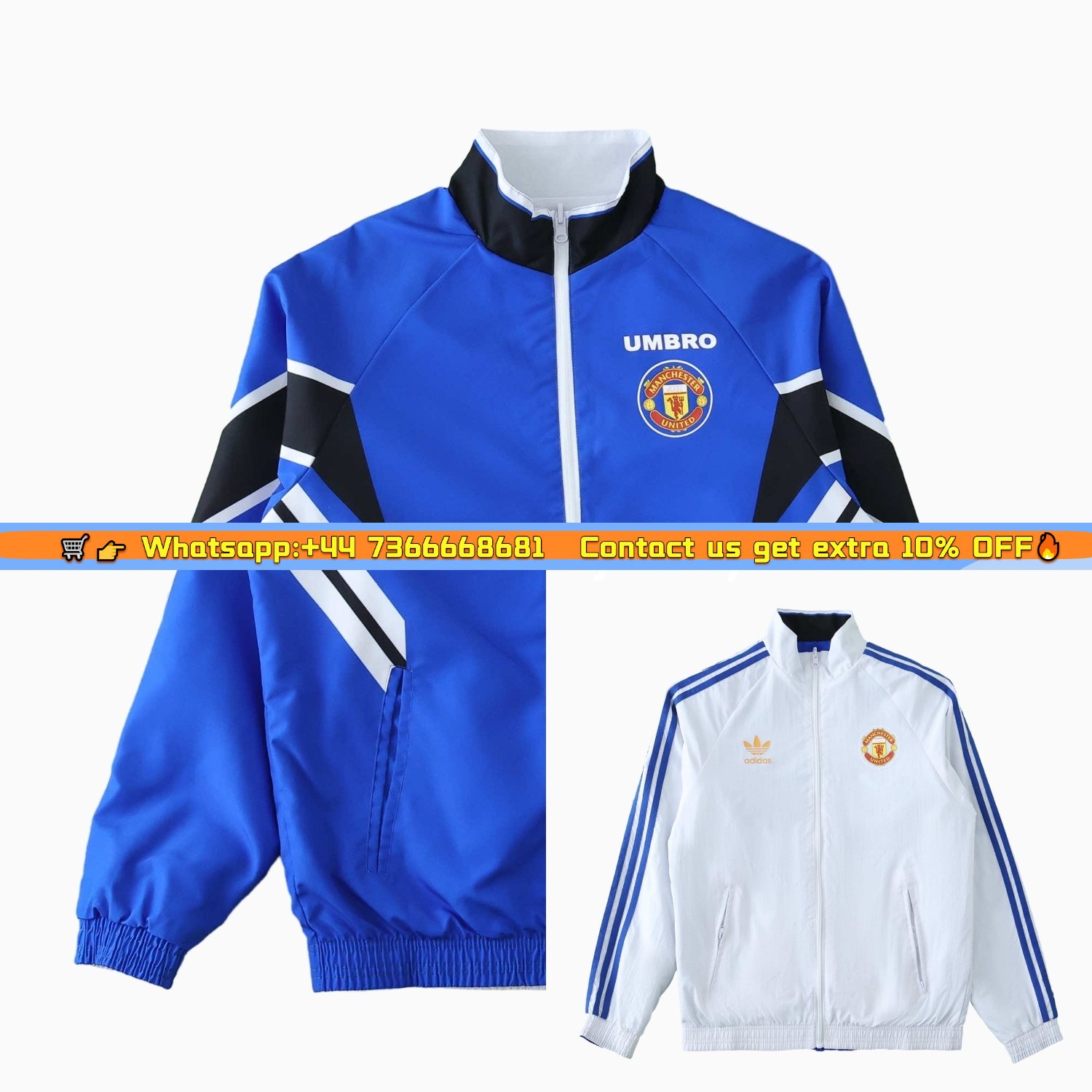 Retro Manchester United 1996 Double Sided Reversible Windbreaker - Blue & Green