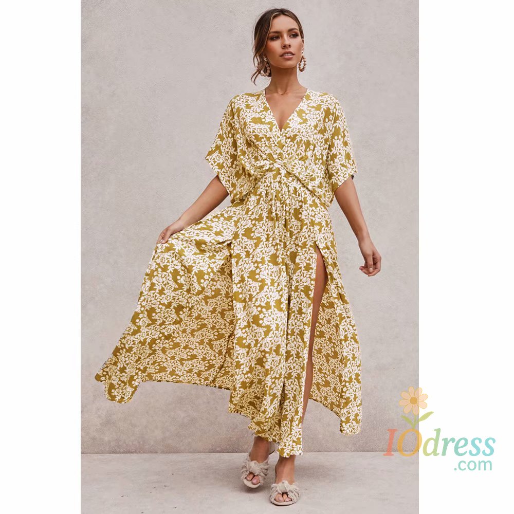IO Dress TEELYNN pink Floral Maxi Dress women Sexy Deep V Neck Side split Boho dresses Summer 2023 Vintage Vestidos Casual Dresses beach