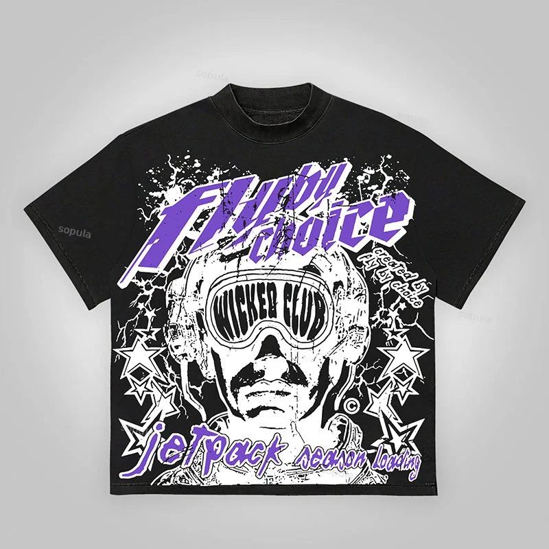 Sopula Fly By Choice Death In Purple Graphic Cotton T-Shirt