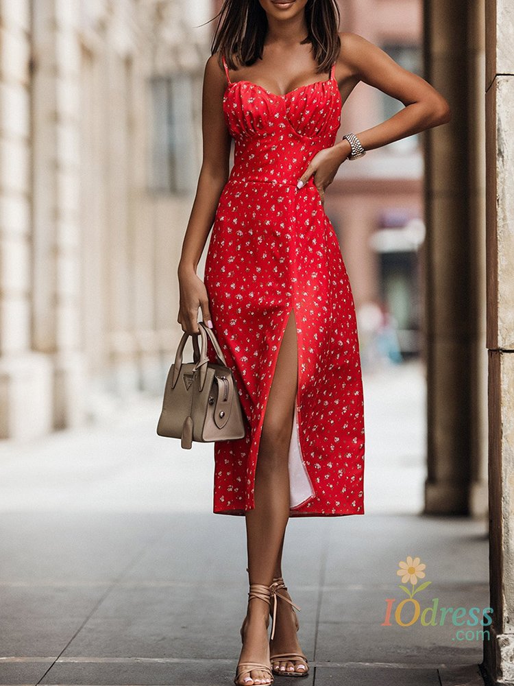 IO Dress Summer Sexy Midi Dress Women Fashion White Floral Print Backless Beach Sundresses Casual Slim Slit Sleeveless Dress 2025 New