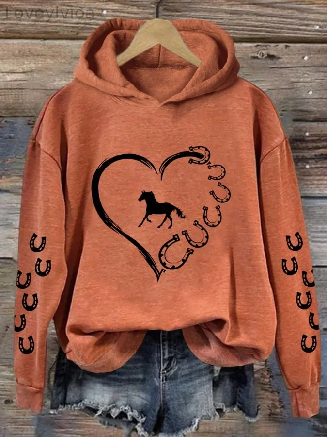 Women's Love Hourse Print Casual Hoodie