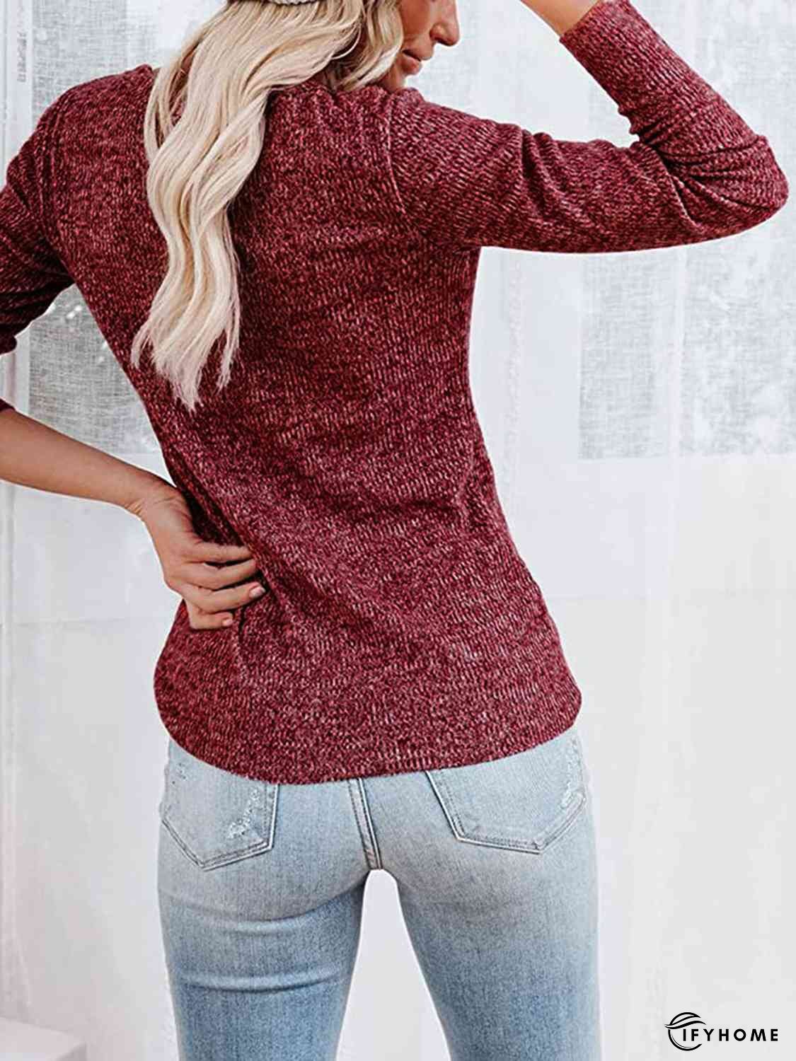 Round Neck Buttoned Long Sleeve T-Shirt | IFYHOME