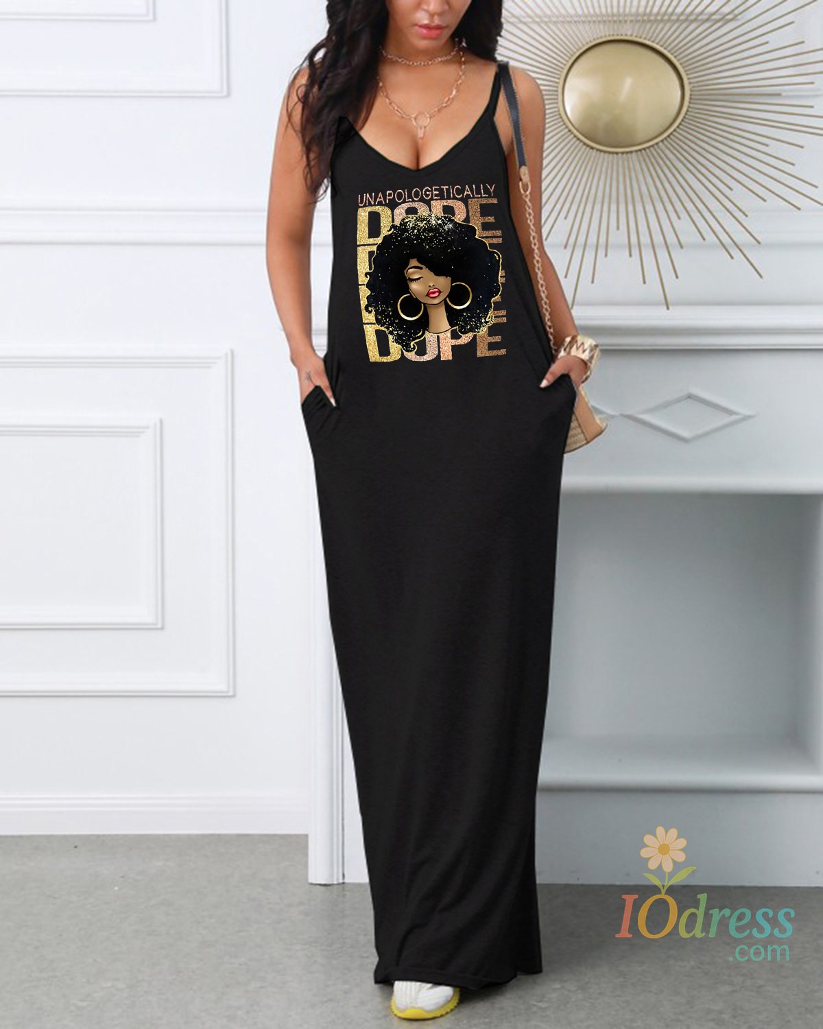 IO Dress Women's summer loose fit oversized casual Cartoon Girl print V-neck strap Crew Neck Breathable sexy slim fit dress