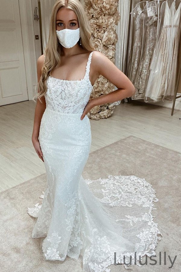 Luluslly Sleeveless Scoop Mermaid Wedding Dress With Tulle Appliques