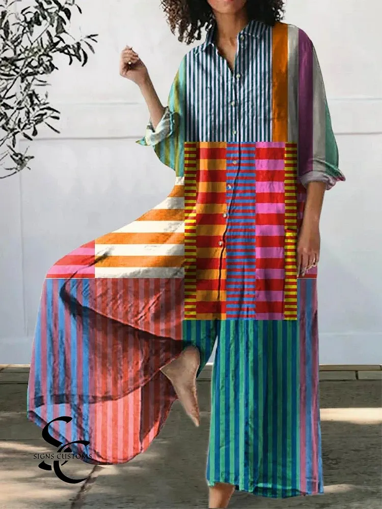 Women's Abstract Geometric Pattern Art Print Casual Denim Jumpsuit