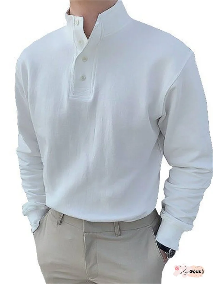 Loose Men's Solid Color Long-sleeved Shirt Plain Slit Spot Casual Shirt White Black Blue S-5XL