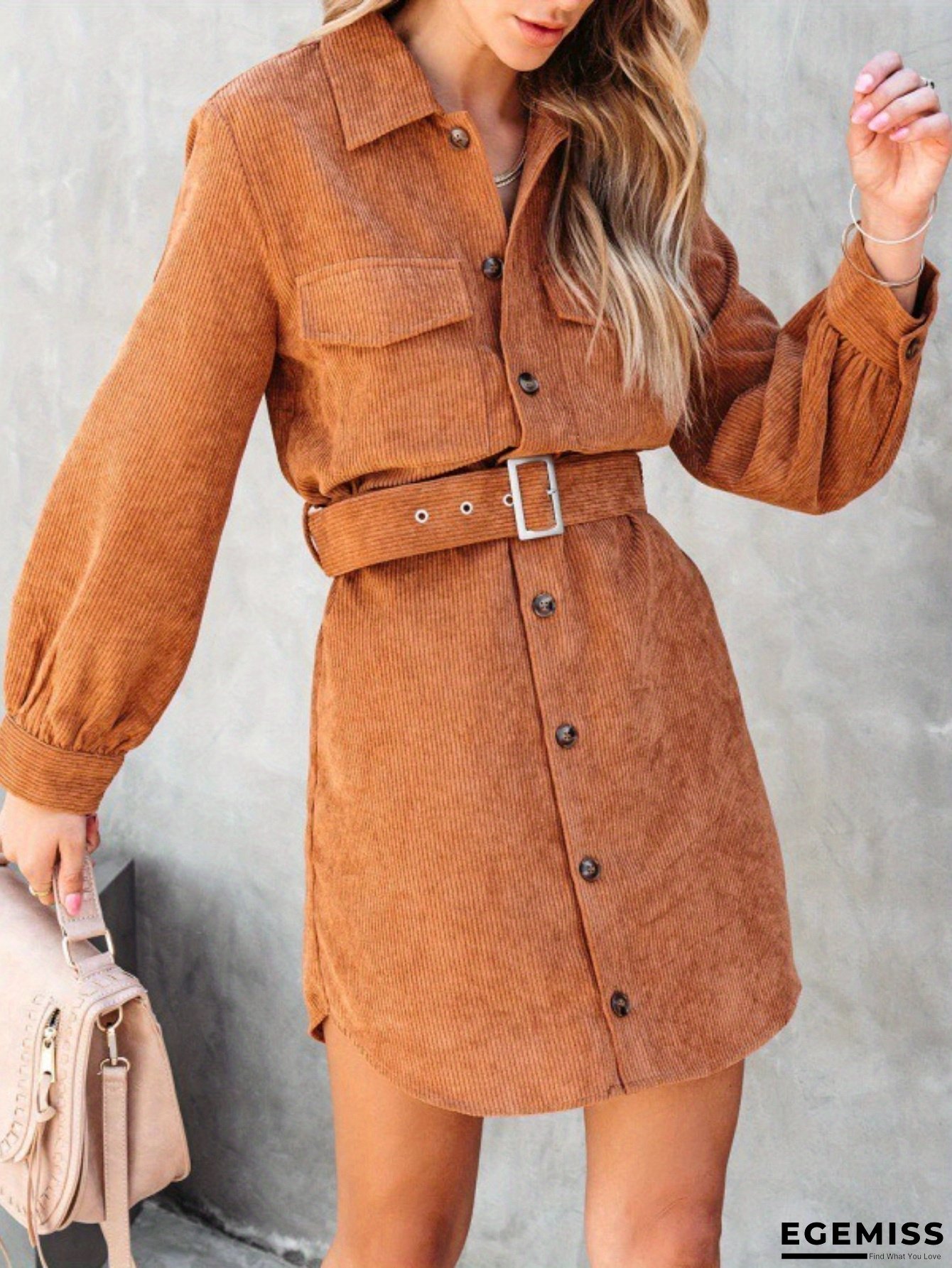 Autumn/ Winter solid corduroy casual lace-up dress shirt | EGEMISS