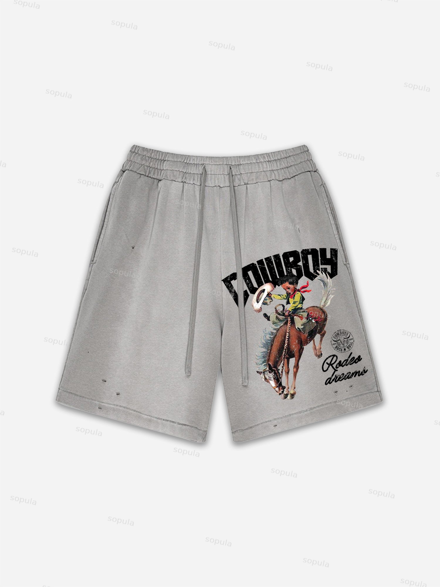 Cowboy Rodeo Dreams Print Vintage Washed Ripped Shorts