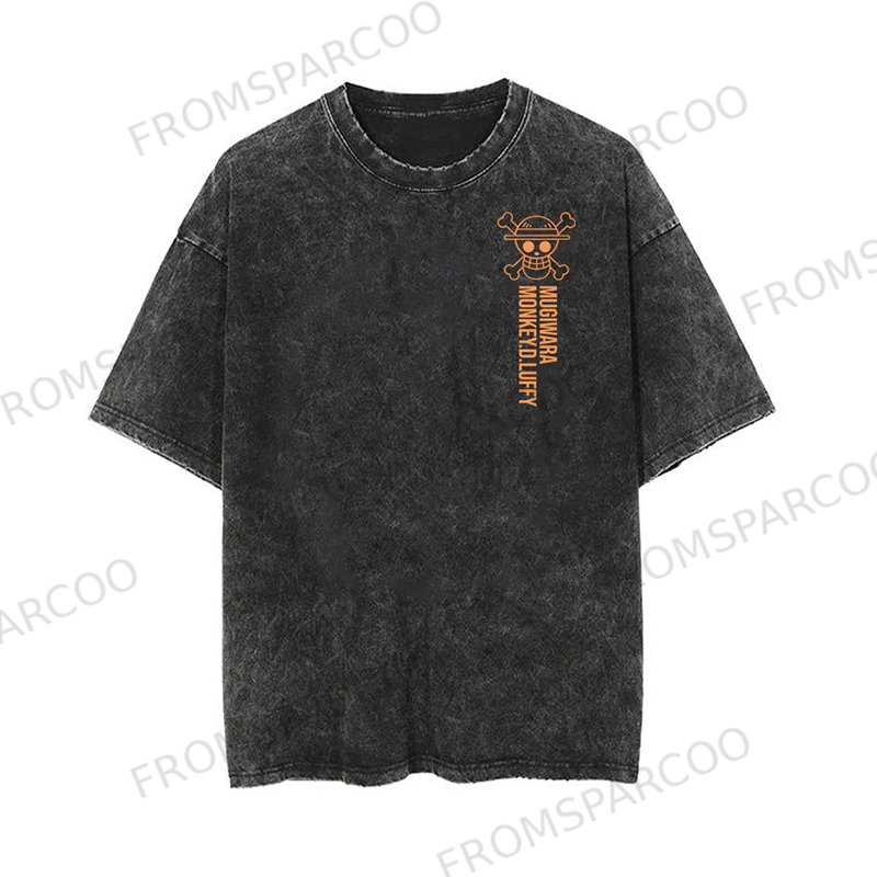 Casual Batik Washed One Piece Anime Print T-Shirt