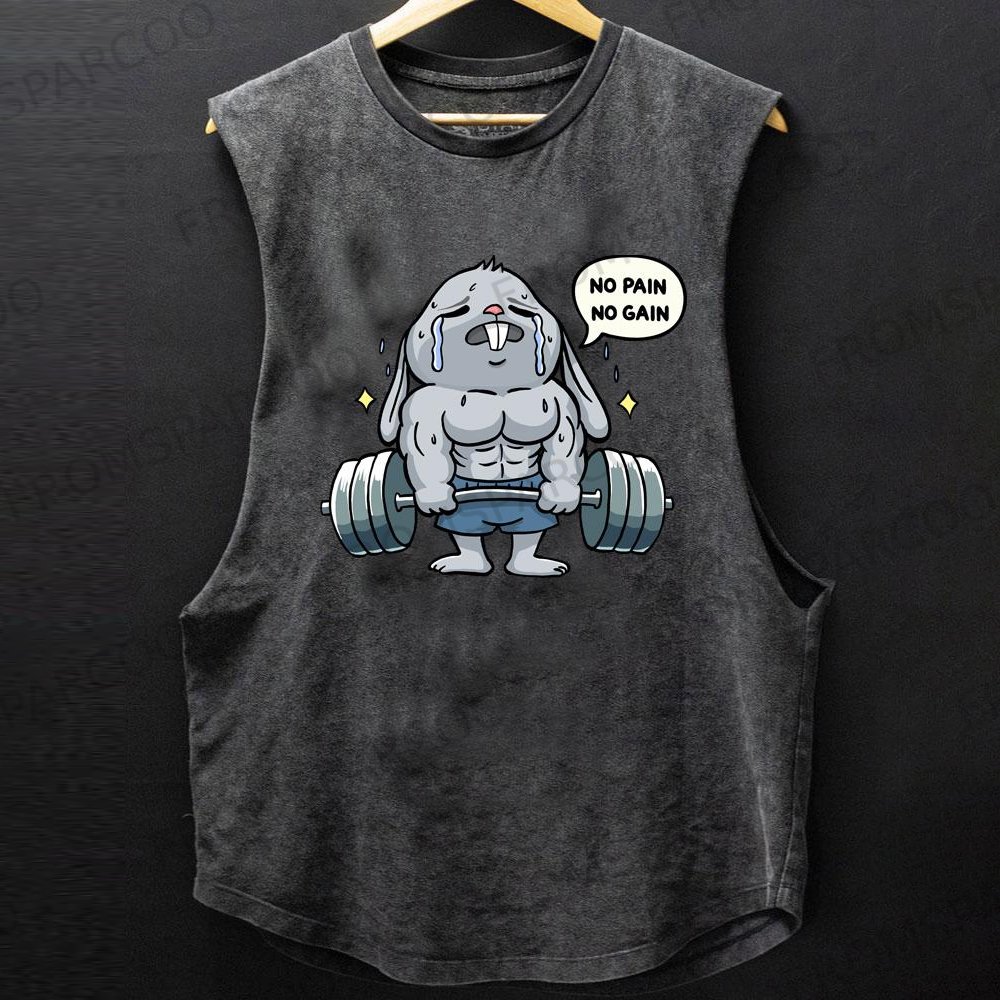 NO PAIN NO GAIN RABBIT SCOOP BOTTOM COTTON TANK