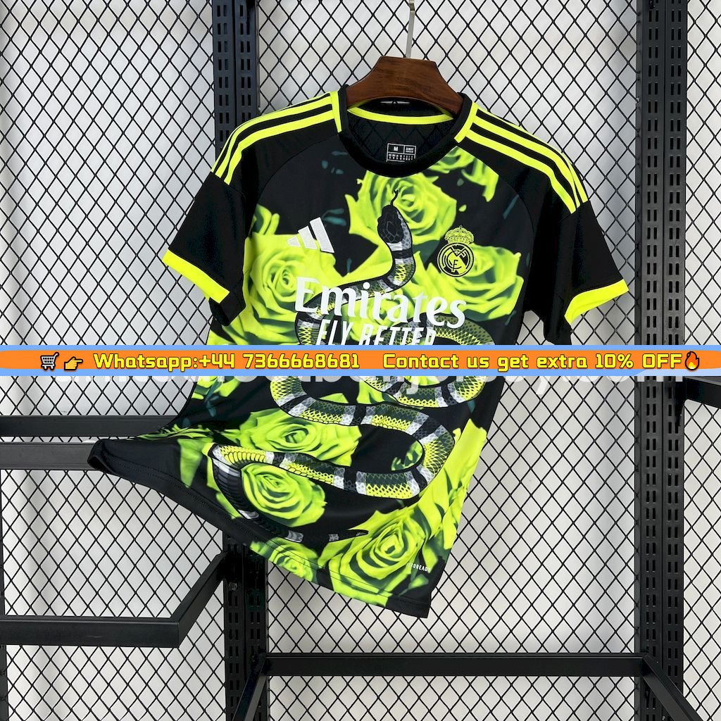 Real Madrid 25-26 Snake and Green Flowers Black Jersey - Fans Version