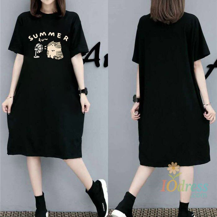 IO Dress Korean Style Instagram Fashion Print Women's Summer New Plus Size Loose Pullover Short Sleeve Dress