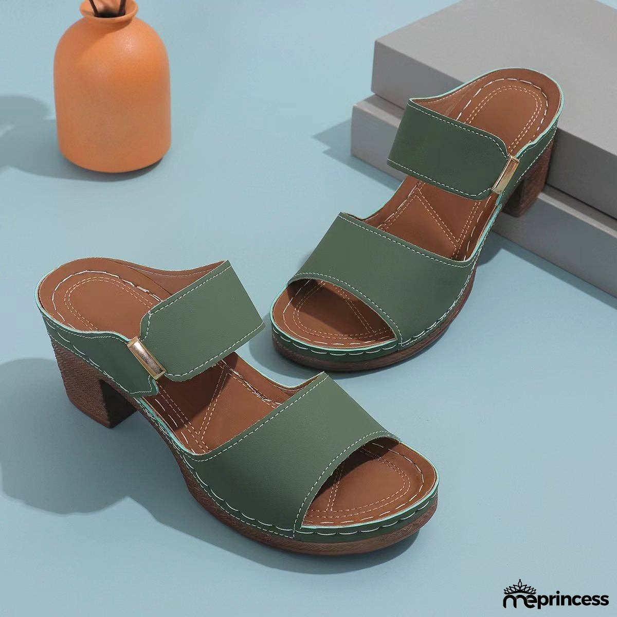 PU Leather Block Heel Sandals