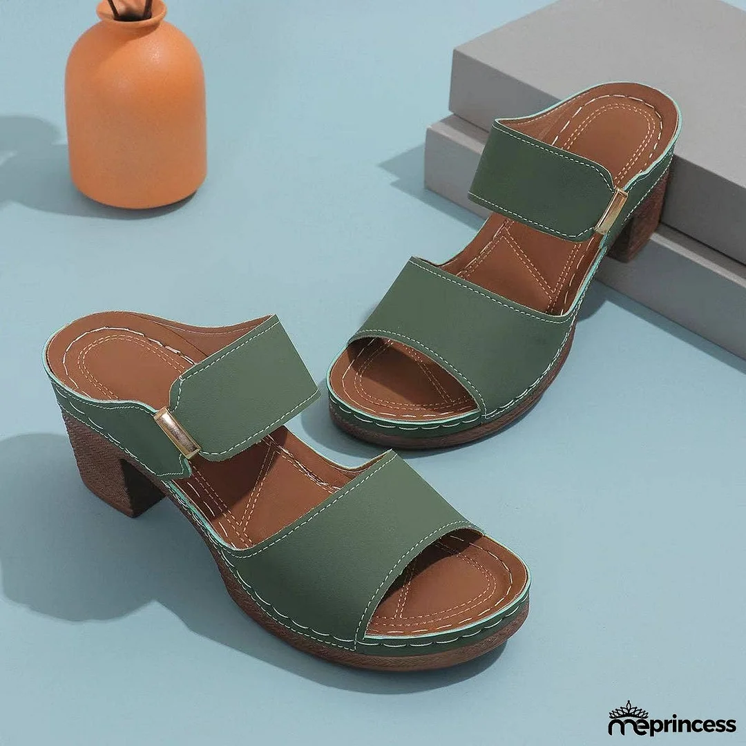 PU Leather Block Heel Sandals