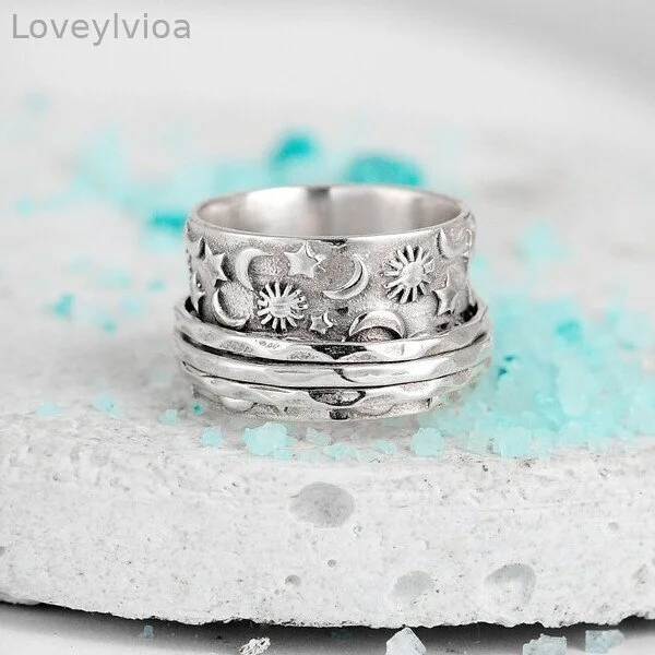 🔥   🔥Silver Spinner Star Moon Sun Ring🌌