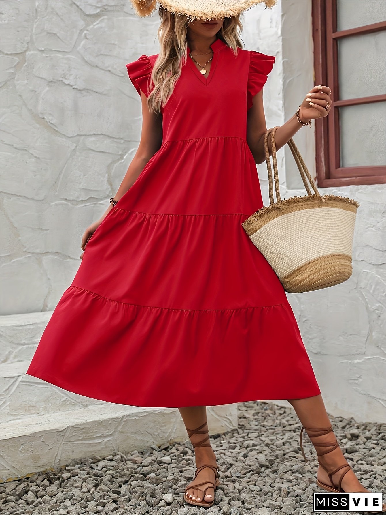 Round Neck Ruffle Hem Dress