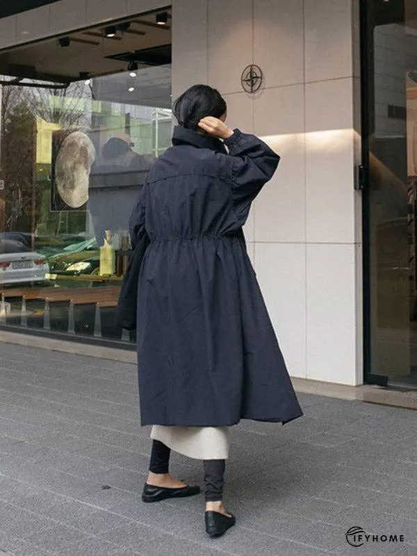 Solid Color Loose Elastic Waist Long Outwear | IFYHOME