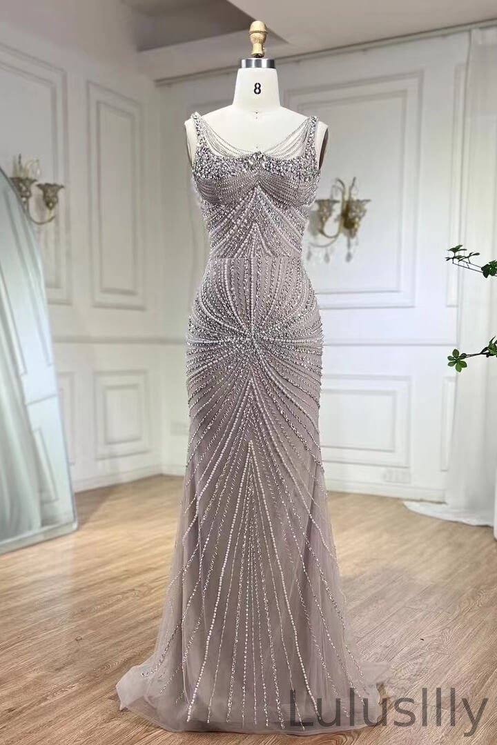 Chic Sleeveless Mermaid Evening Gown With Beadings Pearls Long Sweetheart - lulusllly