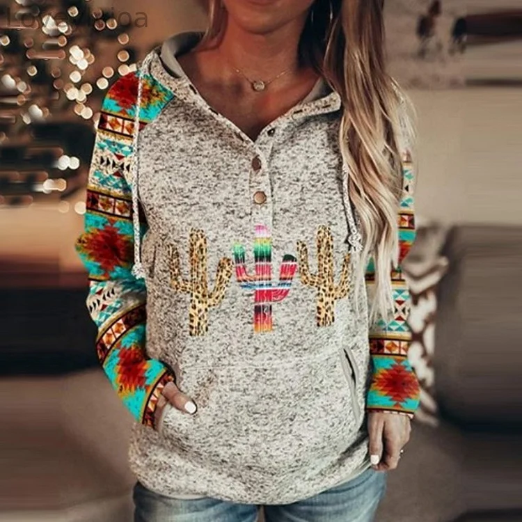 Ladies Cactus Print Casual Sweatshirt