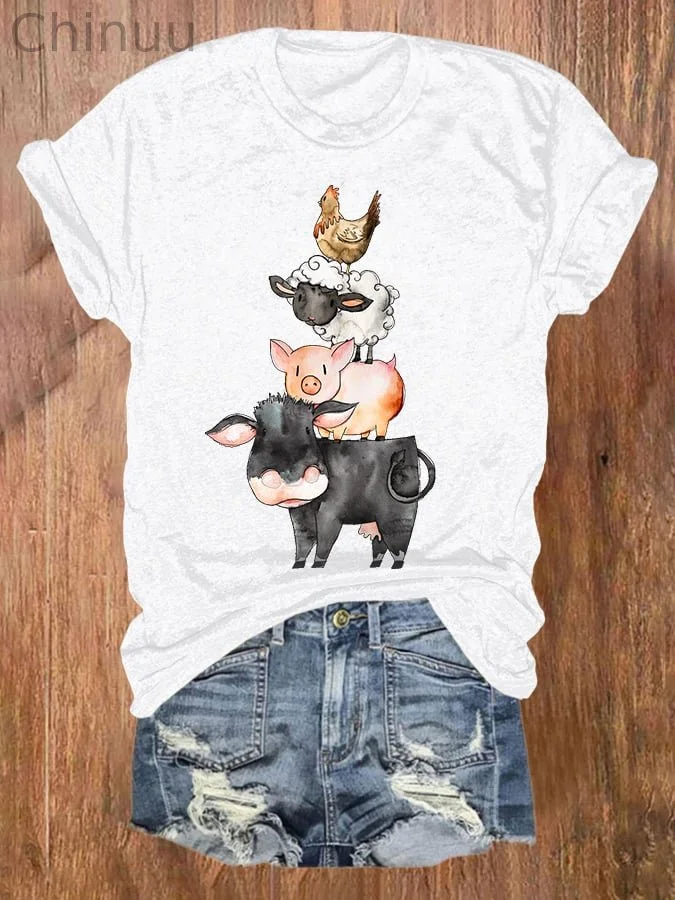 Barn Yard Animal Stack Print T-Shirt