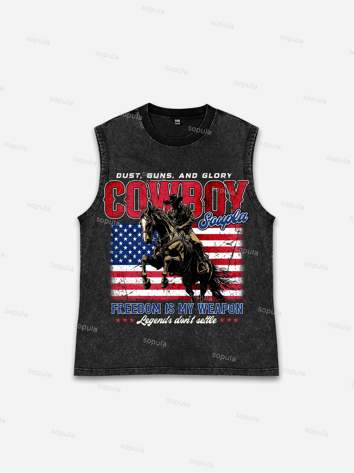 Vintage Independence Day Distressed Denim Graphic Wash Tank Top