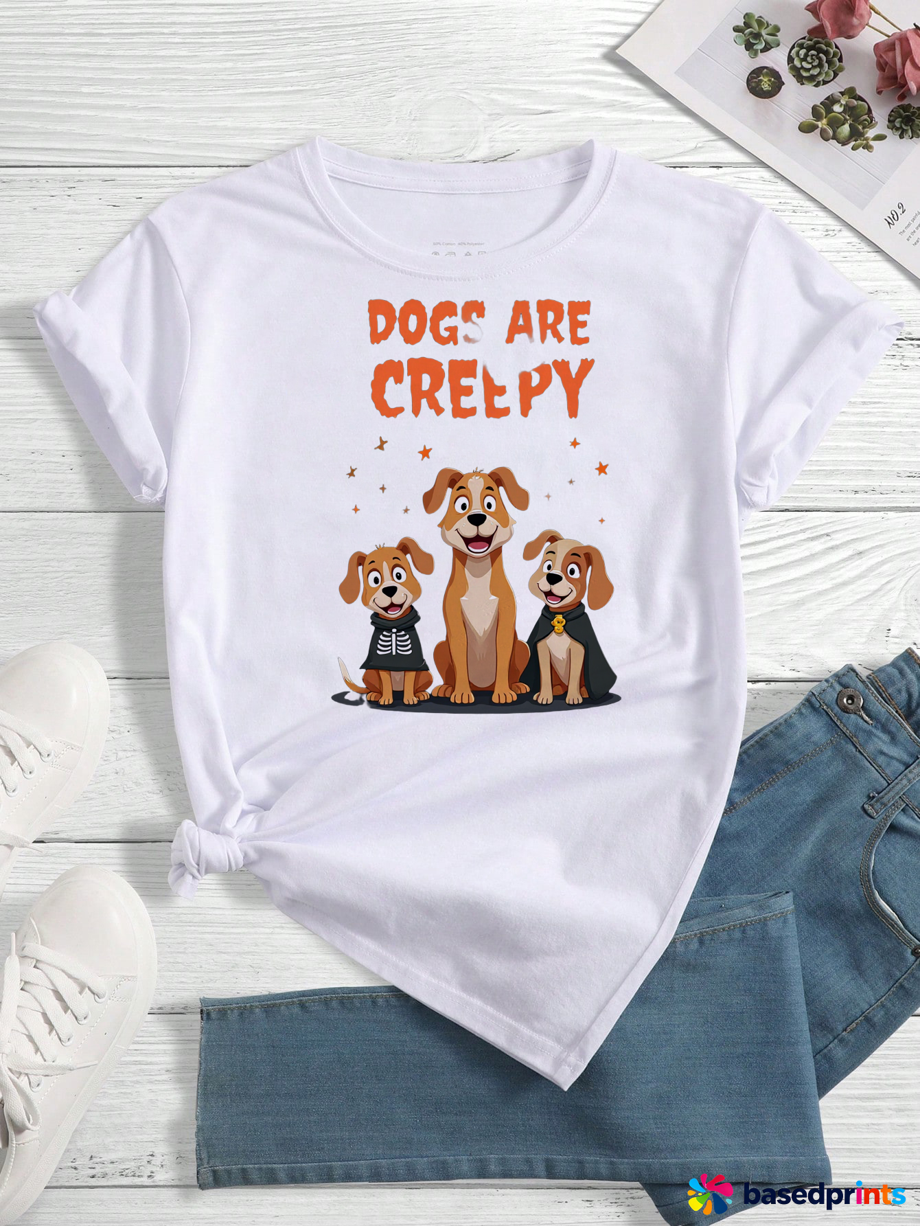 Halloween Dogs Are Creepy T-Shirt Women Casual Short Sleeve T-Shirts Funny Graphic Tee Tops