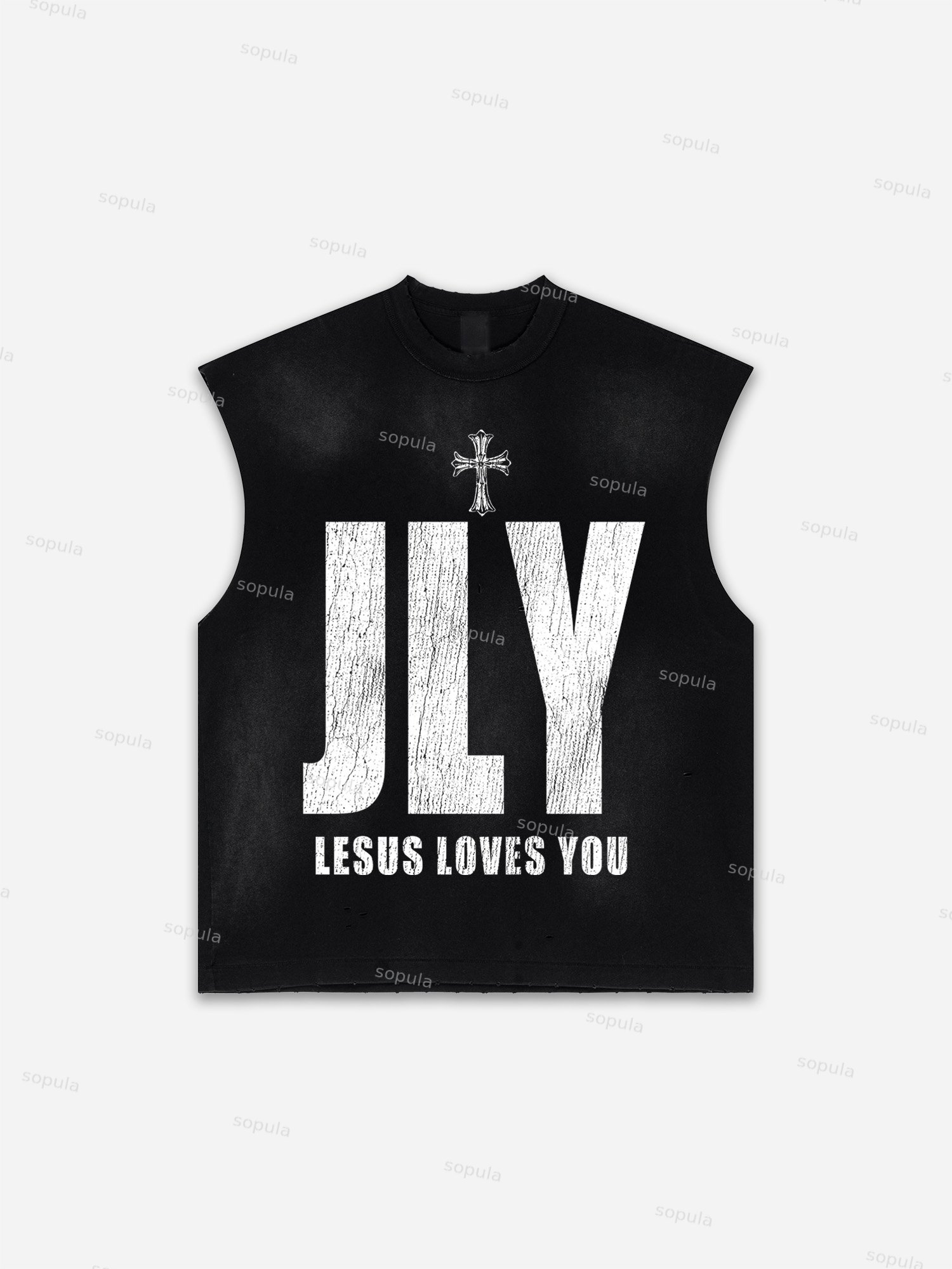 Jesus Loves You Print Distressed Tank Top