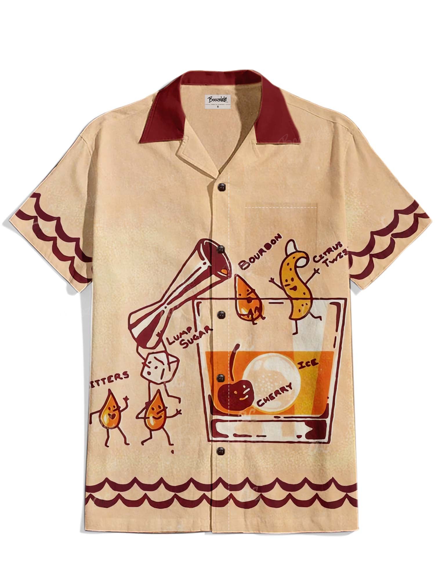 【Alison Cot&eacute; X Boozelele】Old Fashioned Cocktails - 100% Cotton Cuban collar Shirt